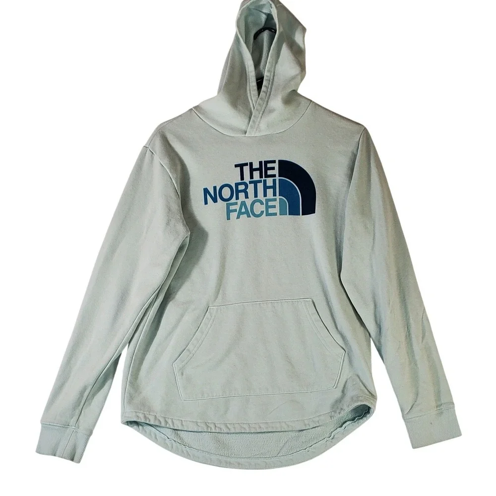 The North Face Girls XL 18 Hoodie Mint Green Blue Logo Pullover‎ Sweatshirt